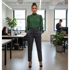 Melloday Green Black Leopard Animal Print Mock Neck Blouse Medium